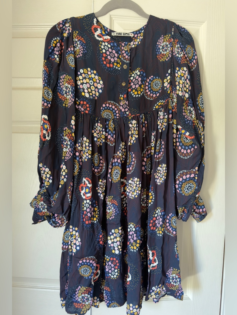 Ciao Lucia Navy Multicolor Circular Floral Tiered Dress